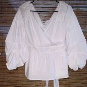 White puffy sleeve off the shoulder top